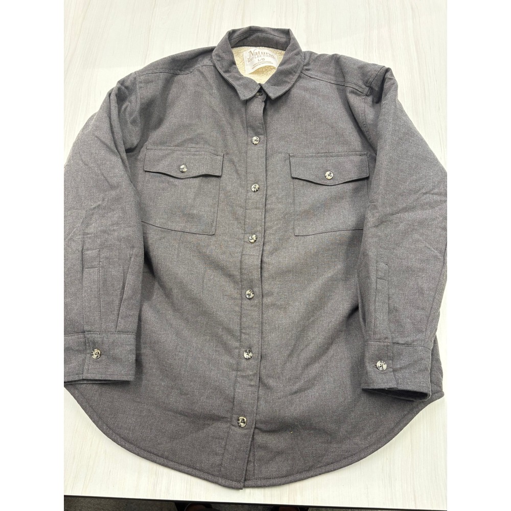 Natural Reflections Sherpa Lined Flannel Shirt Jacket Gray Men's Large NWT